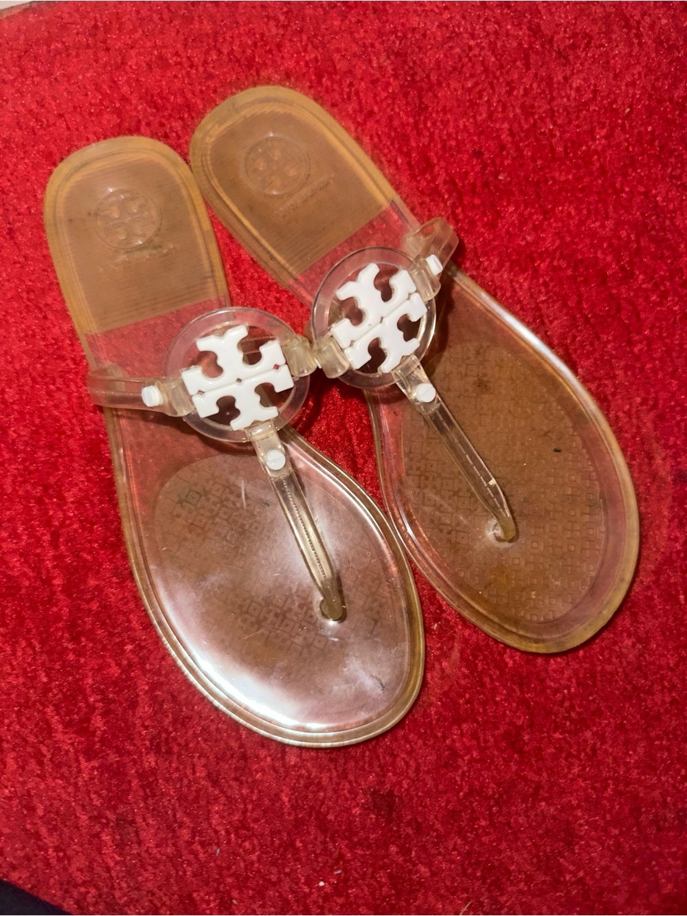 Tory Sport Clear Jelly Logo Thong Sandals with White Medallions